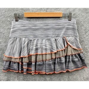 Lucky In Love Skort Womens Medium Gray Stripe Orange Trim Tiered Tennis Skirt